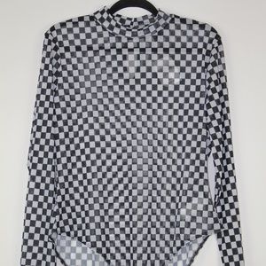 FOREVER 21 PLUS MESH CHECKERED BODYSUIT 2X